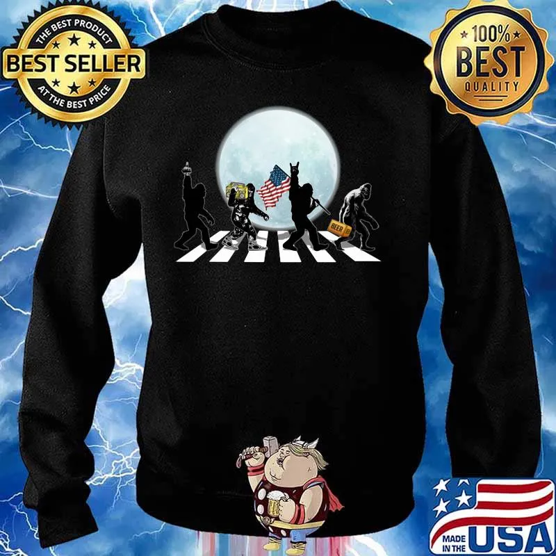THE BIGFOOTS CROSSING THE LINE BEER RADIO AMERICAN FLAG WALK IN THE MOON SHIRT Sweater