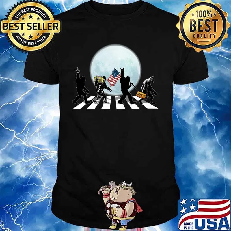 THE BIGFOOTS CROSSING THE LINE BEER RADIO AMERICAN FLAG WALK IN THE MOON SHIRT