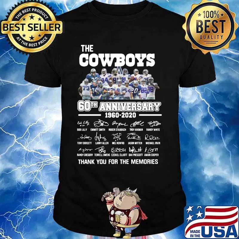 The dallas cowboys 60th anniversary 1960 2020 thank you for the memories signatures shirt