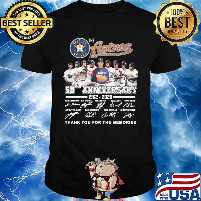 The houston astros 58th anniversary 1962 2020 thank you for the memories signatures shirt