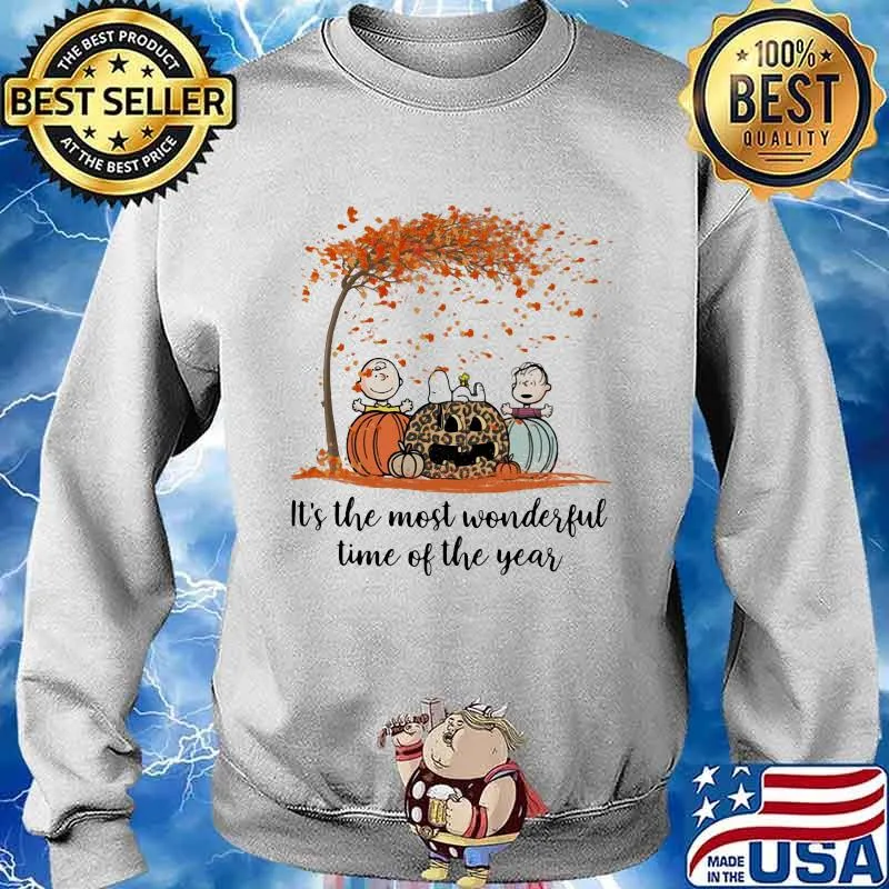 The peanuts characters it's the most wonderful; time of the years levaes tree pumpkin leopard s Sweater