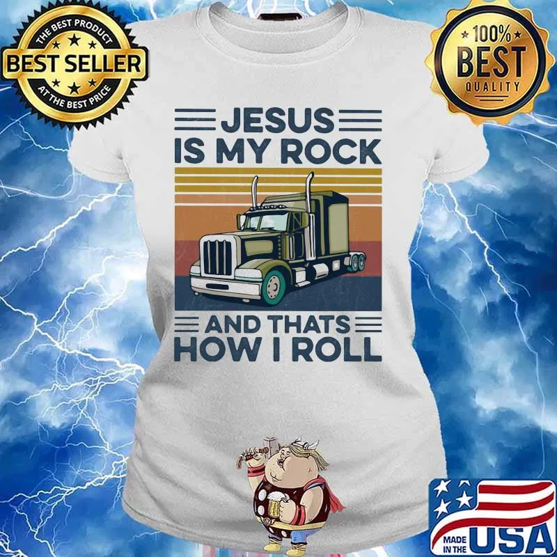Trucker Jesus is my rock and thats how i roll vintage retro s Ladies tee