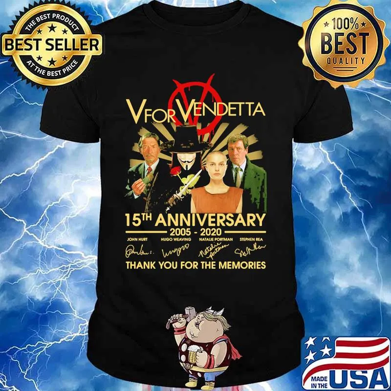 V for vendetta 15th anniversary 2005 2020 thank you for the memories signatures shirt