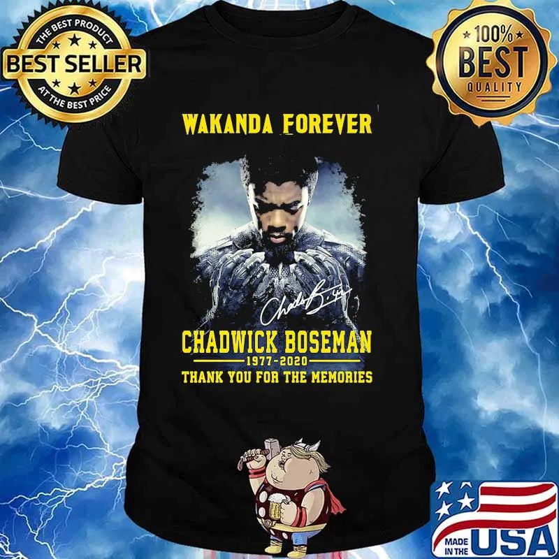 Wakanda forever black panther chadwick Boseman 1977 2020 thank you for the memories rip signature shirt