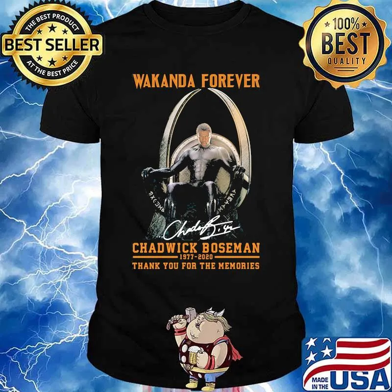 Wakanda forever black panther chadwick Boseman 1977 2020 thank you for the memories signature rip king shirt