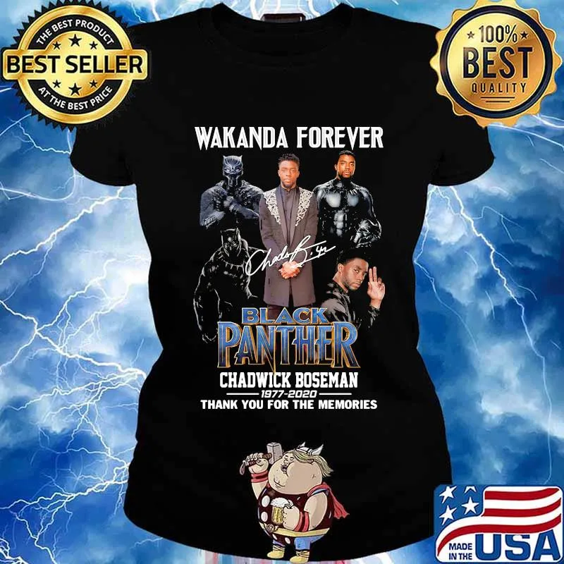 Wakanda forever black panther rip chadwick Boseman 1977 2020 thank you for the memories signature s Ladies tee