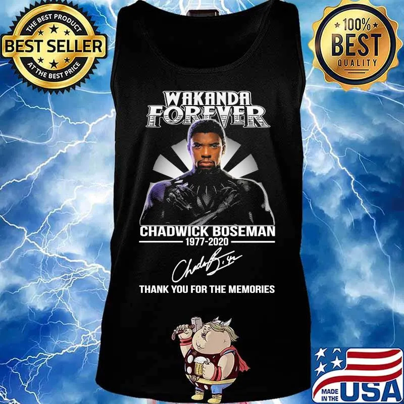 Wakanda forever black panther rip chadwick Boseman rest in peace 1977 2020 thank you for the memories signature light s Tank top
