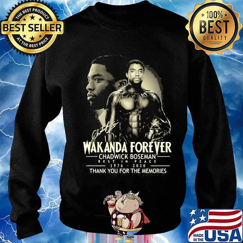 Wakanda forever black panther rip chadwick Boseman rest in peace 1977 2020 thank you for the memories signature s Sweater