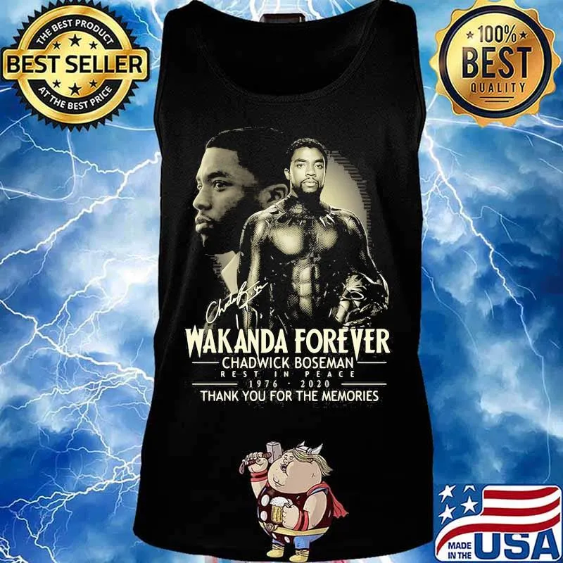 Wakanda forever black panther rip chadwick Boseman rest in peace 1977 2020 thank you for the memories signature s Tank top