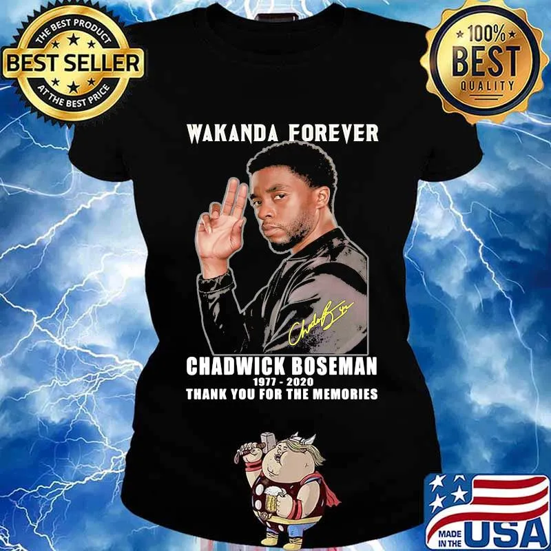 Wakanda forever rip chadwick Boseman 1977 2020 thank you for the memories signature s Ladies tee