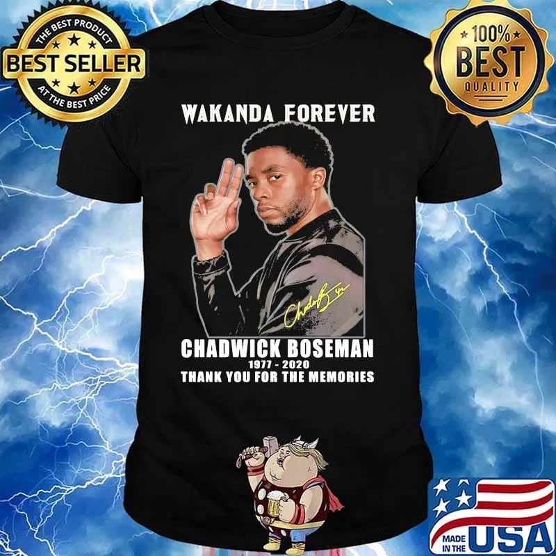 Wakanda forever rip chadwick Boseman 1977 2020 thank you for the memories signature shirt