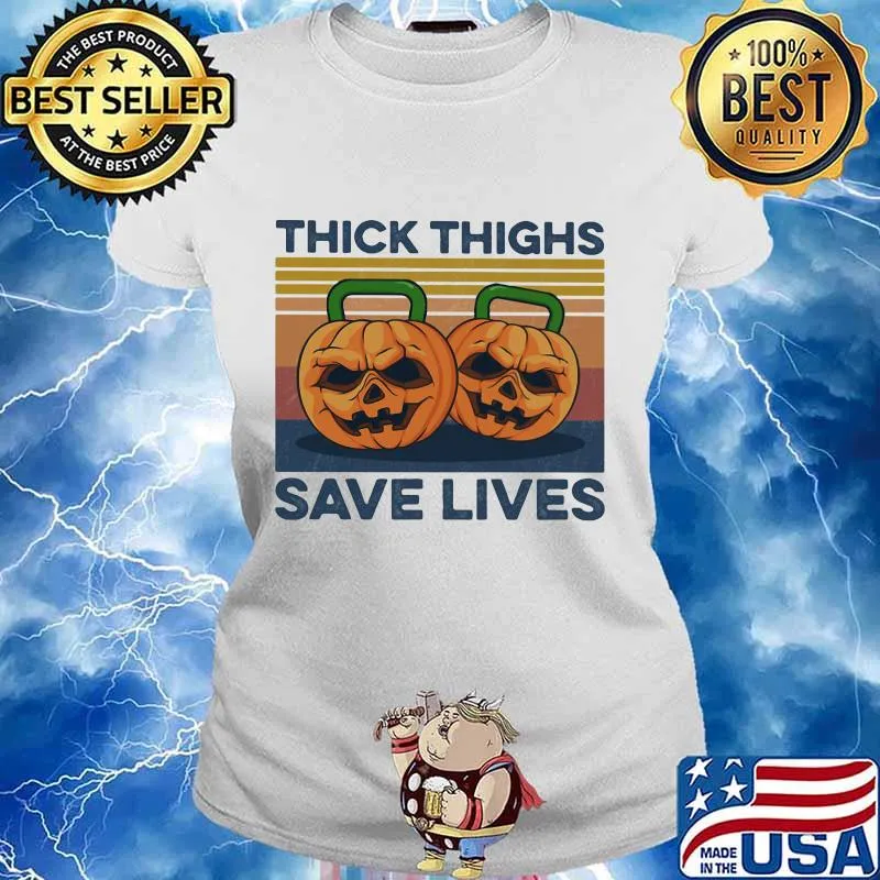 Weightlifting pumpkins thick thighs save lives vintage retro s Ladies tee