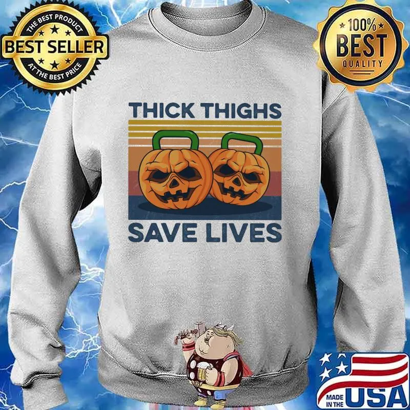 Weightlifting pumpkins thick thighs save lives vintage retro s Sweater