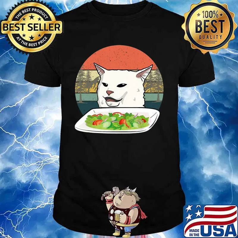 White cat eat salad vintage retro shirt
