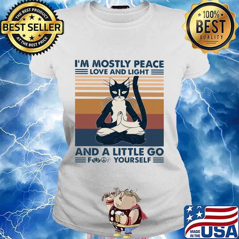 Yoga cat i'm mostly peace love and light and a little go fuck yourself vintage retro s Ladies tee
