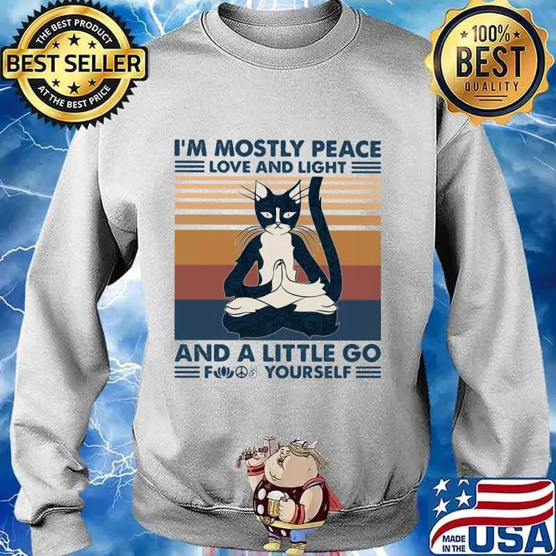 Yoga cat i'm mostly peace love and light and a little go fuck yourself vintage retro s Sweater