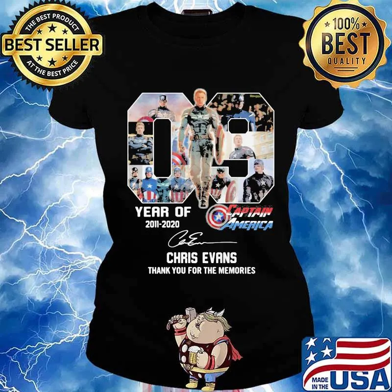 09 year of 2011 2020 captain america chris evans thank for the memories signatures s Ladies tee