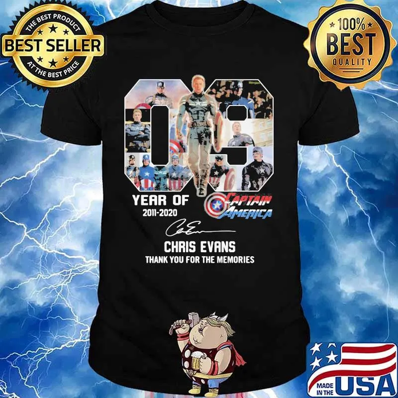 09 year of 2011 2020 captain america chris evans thank for the memories signatures shirt