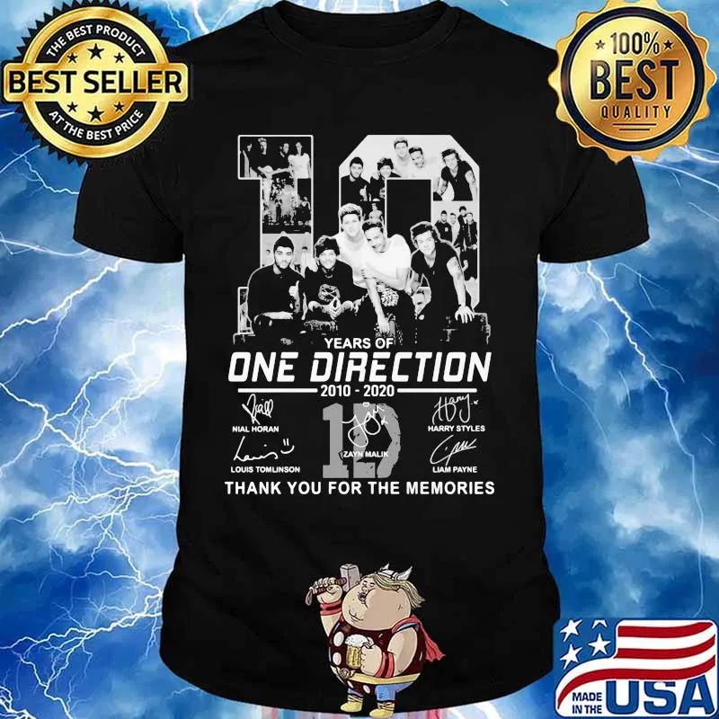 10 years of one direction 2010 2020 thank for the memories signatures shirt