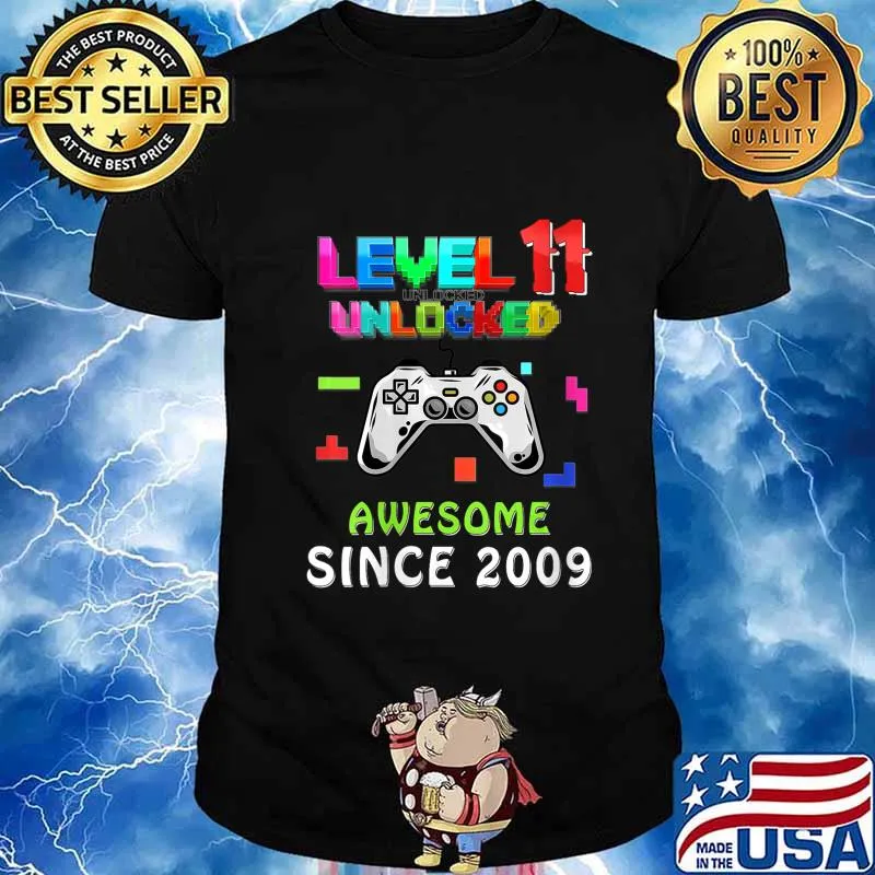 11th birthday Gamer Level 11 Unlocked Awesome Since 2009 Shirt