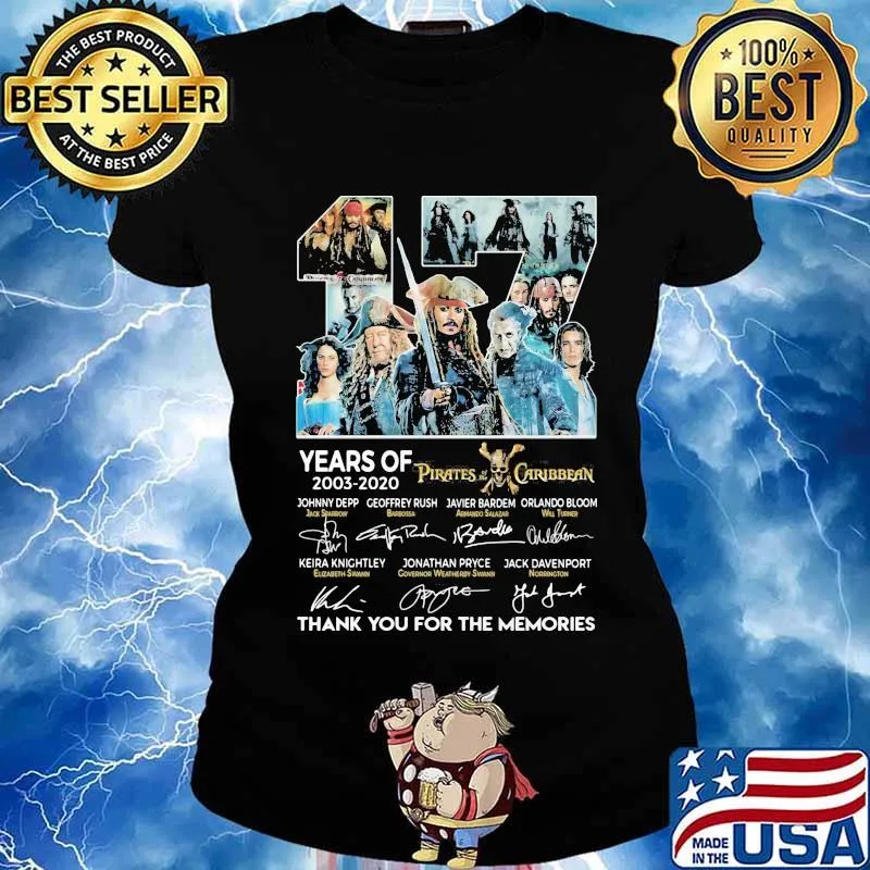 17 years of 2003 2020 pirates caribbean thank for the memories signatures s Ladies tee