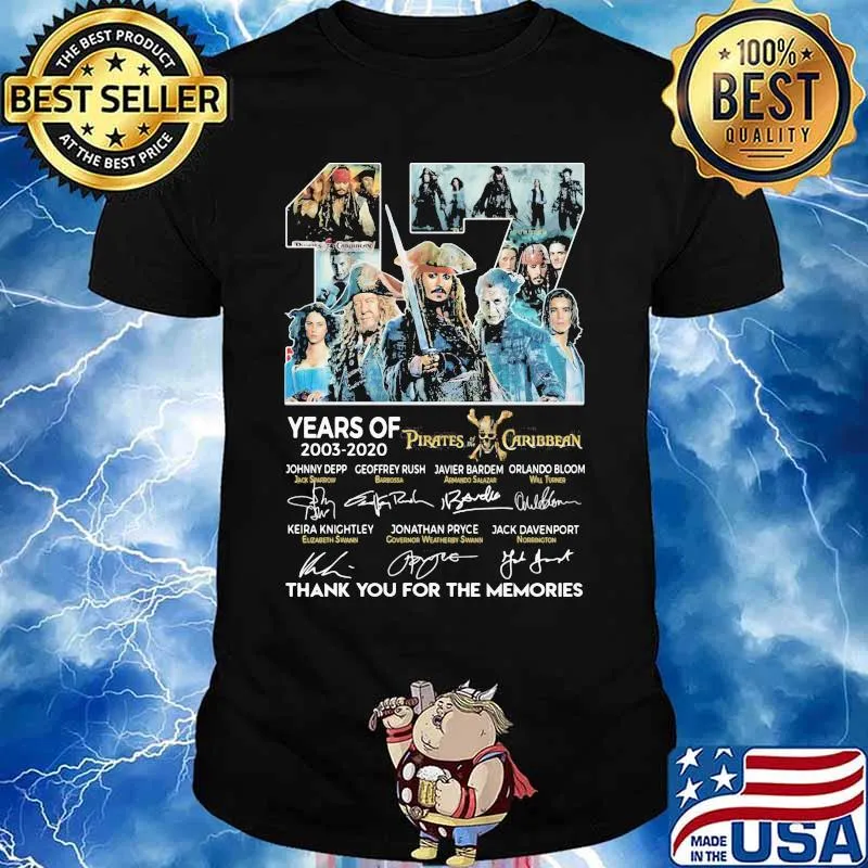17 years of 2003 2020 pirates caribbean thank for the memories signatures shirt