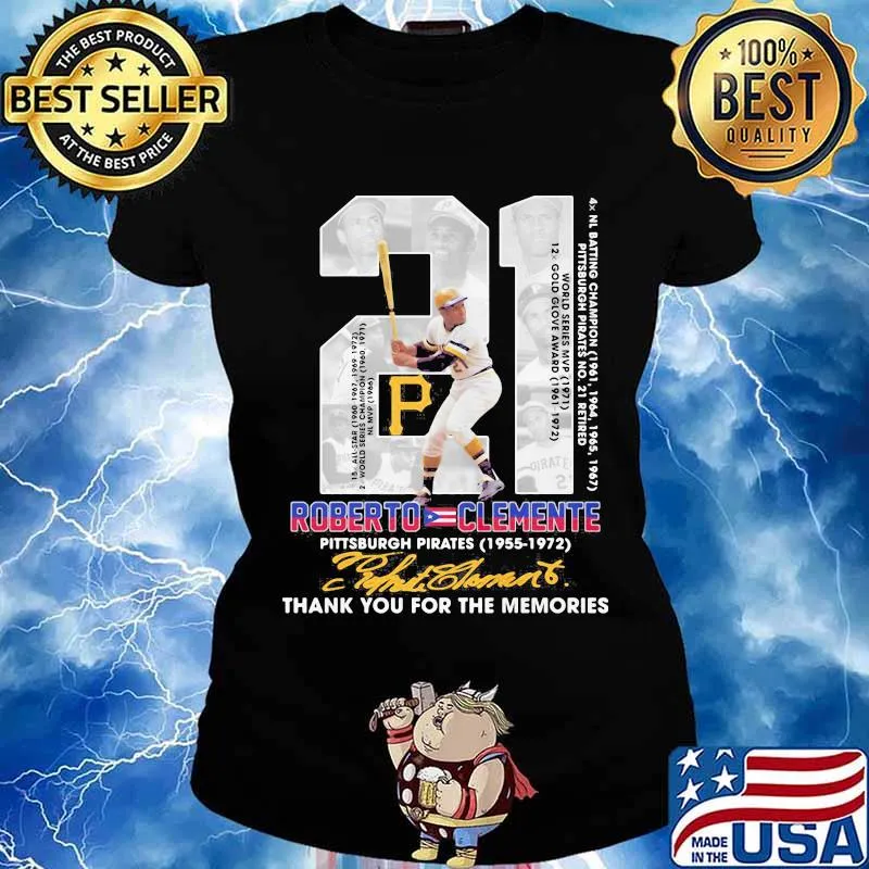 21 roberto clemente pittsburgh pirates 1955 1972 thank for the memories signatures s Ladies tee