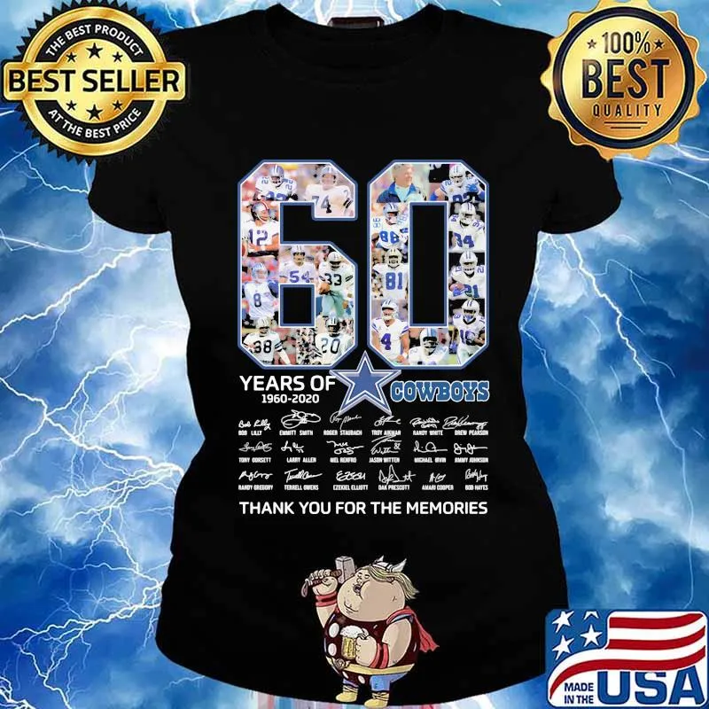 60 years of 1960 2020 dallas cowboys thank for the memories signatures s Ladies tee
