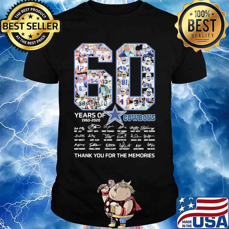 60 years of 1960 2020 dallas cowboys thank for the memories signatures shirt