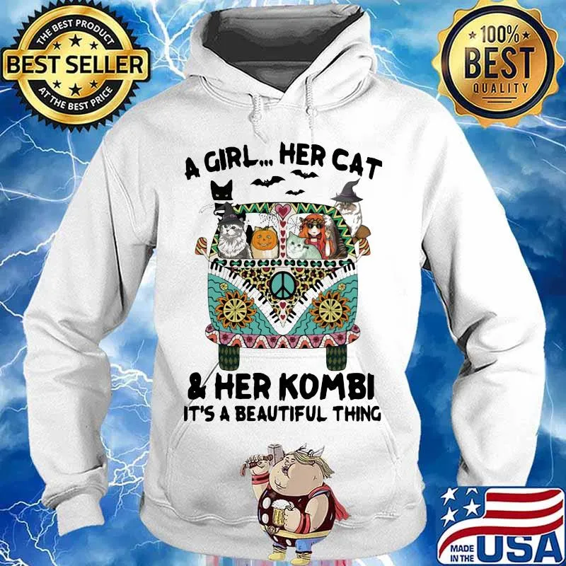 A girl her cat and her kombi it's a beautiful thing witch hat bats halloween s Hoodie