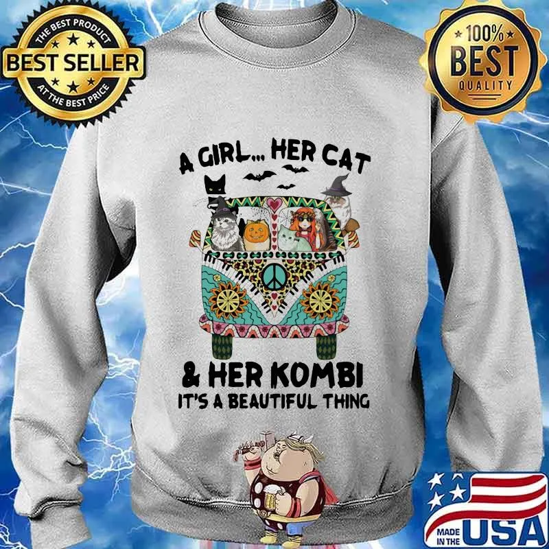 A girl her cat and her kombi it's a beautiful thing witch hat bats halloween s Sweater