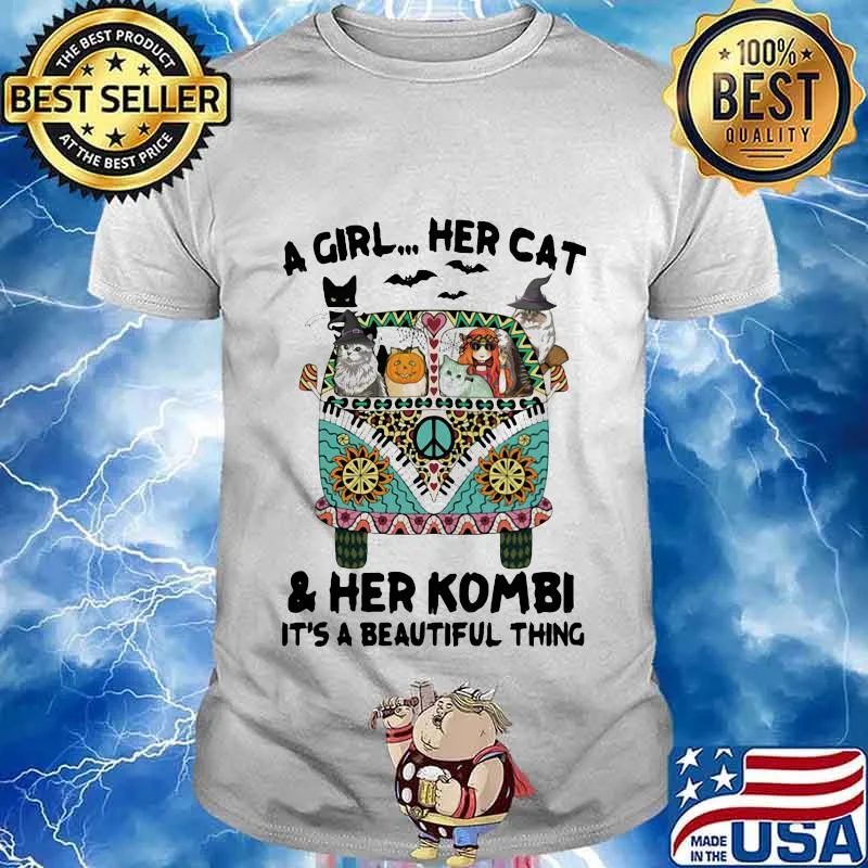 A girl her cat and her kombi it's a beautiful thing witch hat bats halloween shirt