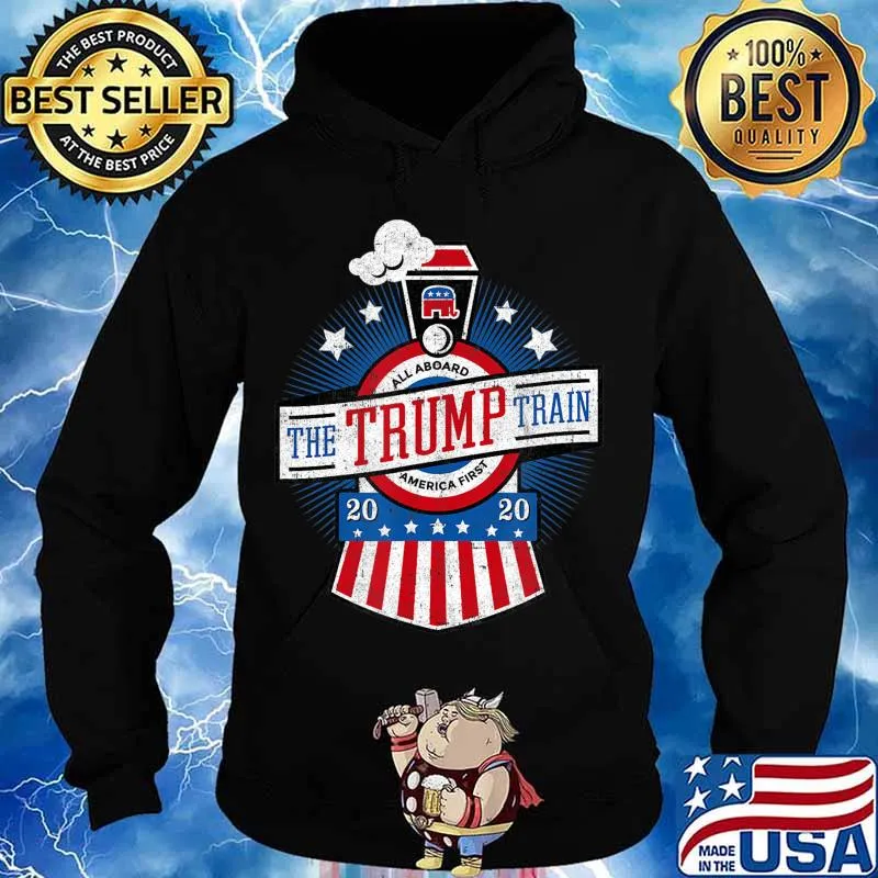 All Aboard the Trump Train 2020 American Flag Reelect 45 T-Shirt Hoodie