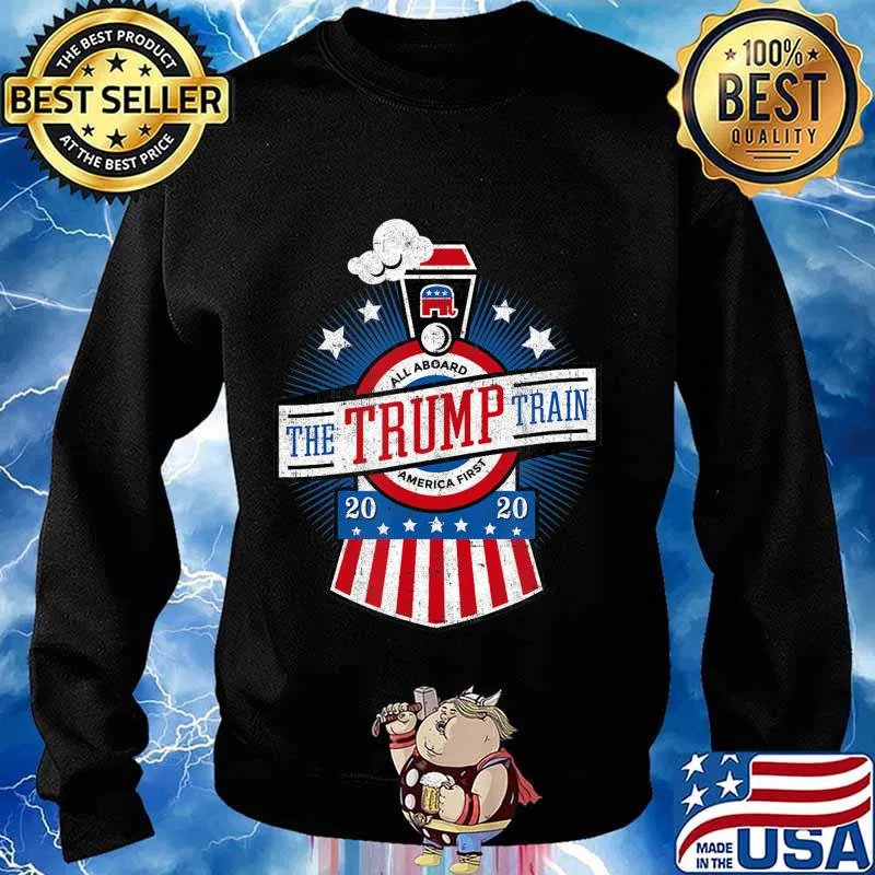 All Aboard the Trump Train 2020 American Flag Reelect 45 T-Shirt Sweater