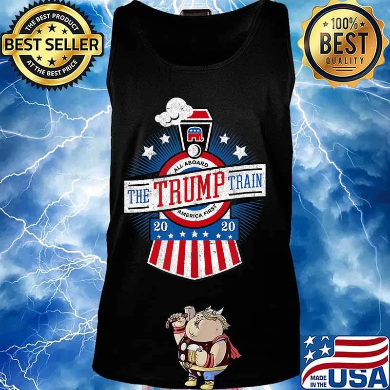 All Aboard the Trump Train 2020 American Flag Reelect 45 T-Shirt Tank top