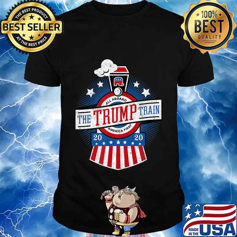 All Aboard the Trump Train 2020 American Flag Reelect 45 T-Shirt