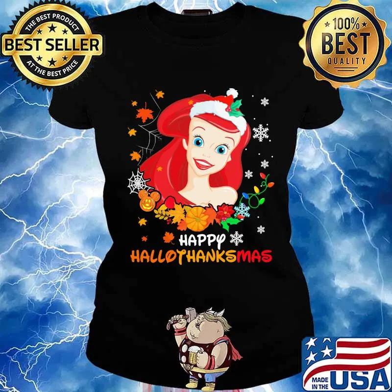 Ariel happy hallothanksmas halloween thanksgiving christmas s Ladies tee