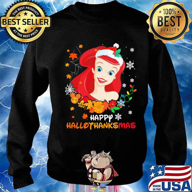 Ariel happy hallothanksmas halloween thanksgiving christmas s Sweater