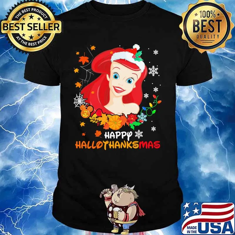 Ariel happy hallothanksmas halloween thanksgiving christmas shirt