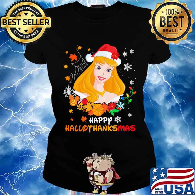 Aurora happy hallothanksmas halloween thanksgiving christmas s Ladies tee