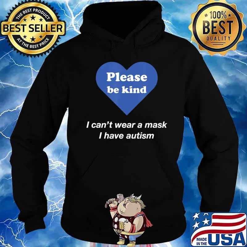 Autism Awareness I Can't Wear A Mask Blue Retro Vintage T-Shirt Hoodie