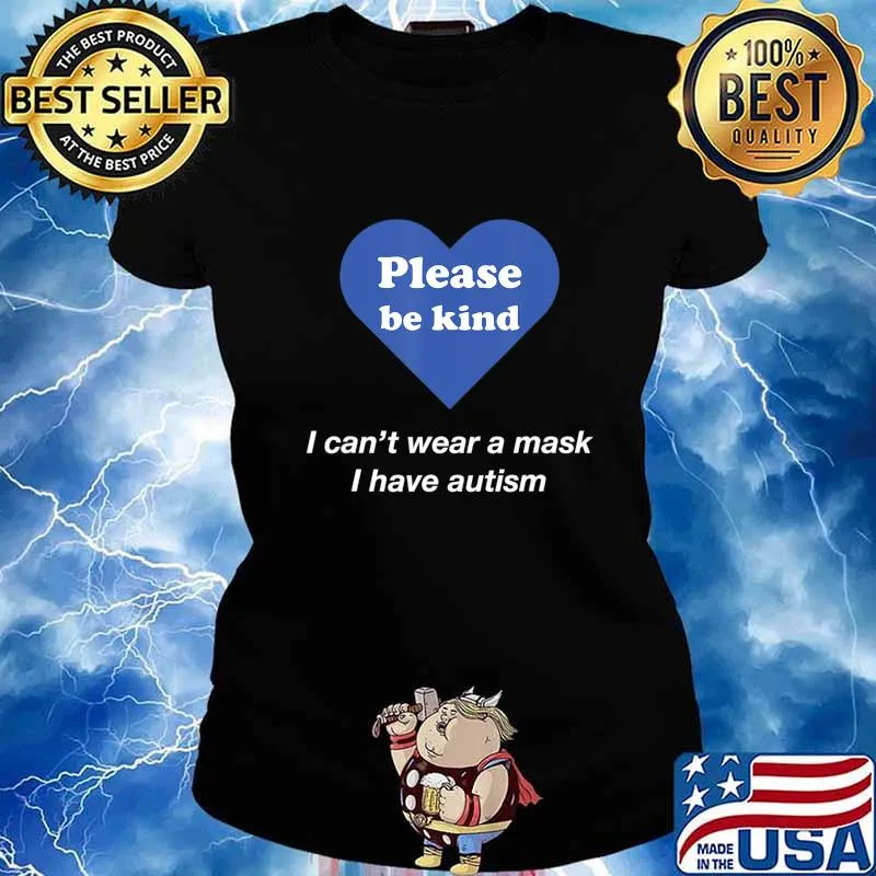 Autism Awareness I Can't Wear A Mask Blue Retro Vintage T-Shirt Ladies tee