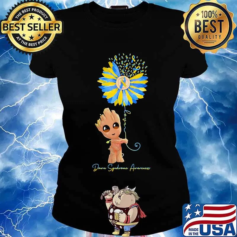 Baby groot sunflower down syndrome awareness s Ladies tee