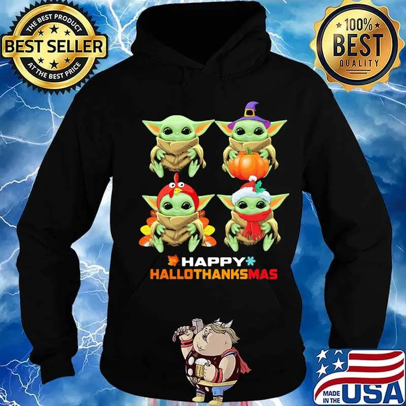 Baby yoda witch happy hallothanksmas halloween thanksgiving christmas s Hoodie