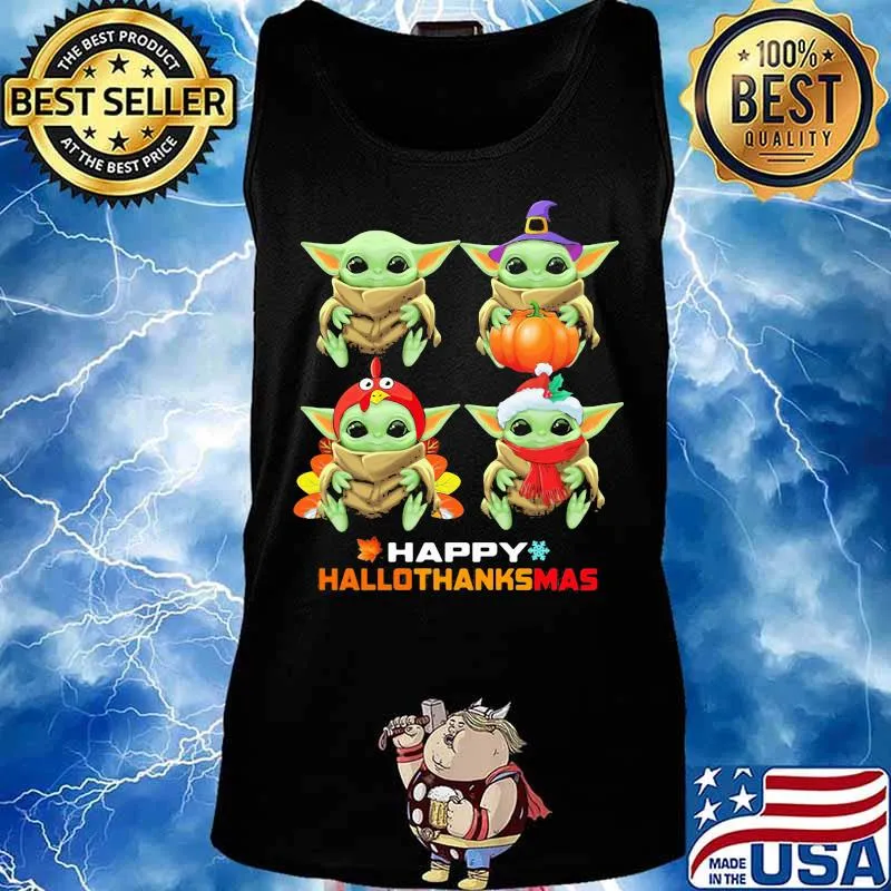 Baby yoda witch happy hallothanksmas halloween thanksgiving christmas s Tank top
