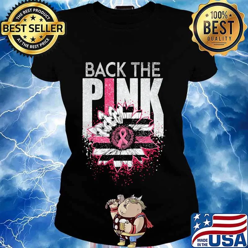 Back the pink american flag flower ribbon s Ladies tee
