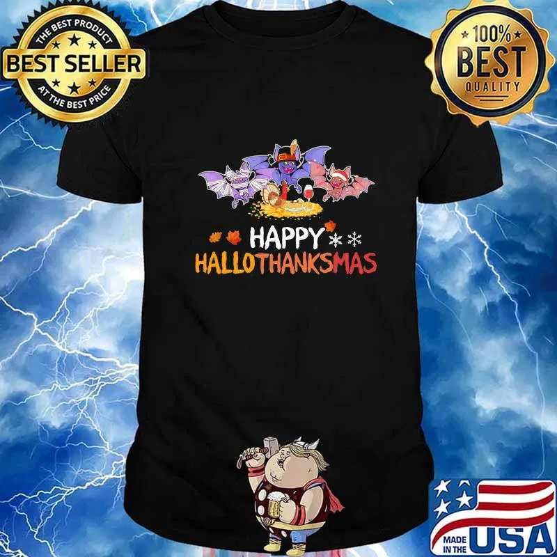 Bats happy hallothanksmas halloween thanksgiving christmas shirt