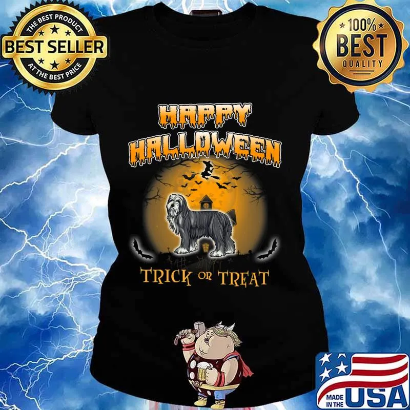 Bearded Collie Dog Happy Halloween T-Shirt Ladies tee