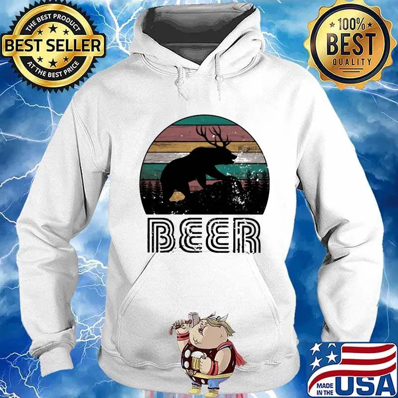 BEER DEER BEAR SUNSET VINTAGE RETRO SHIRT Hoodie