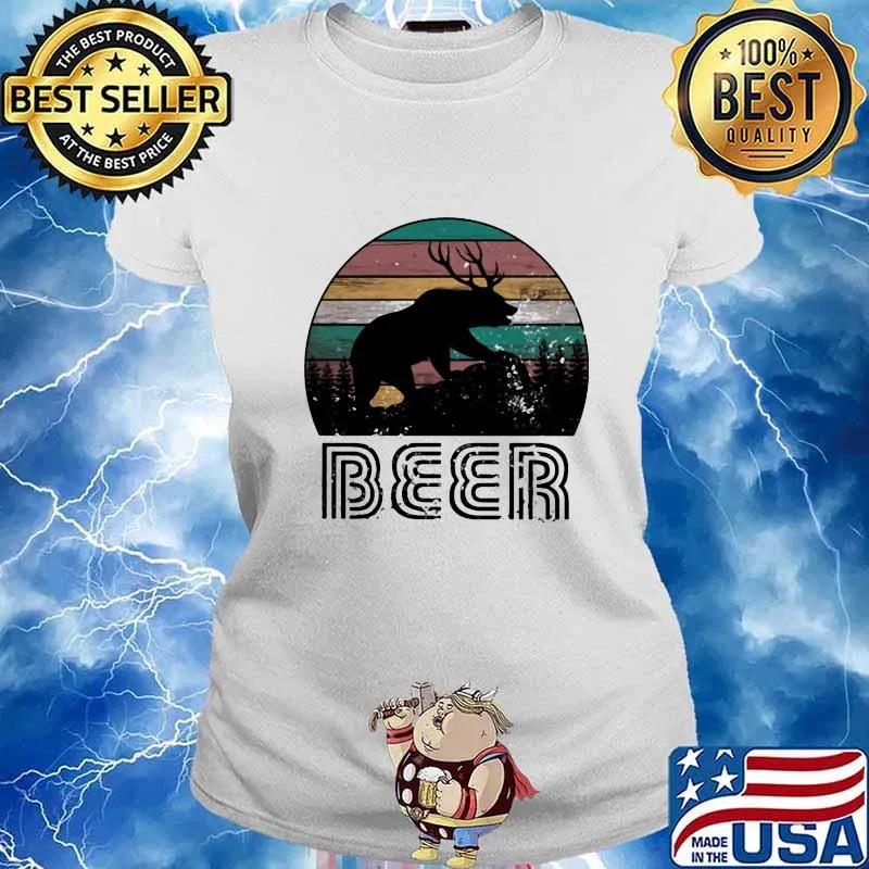 BEER DEER BEAR SUNSET VINTAGE RETRO SHIRT Ladies tee